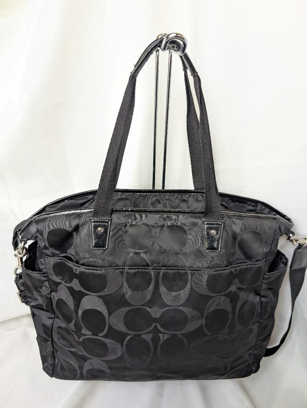 Coach Black Signature Weekender / Diaper Nylon Bag Tote Bag F77577 - Picture 2 of 16